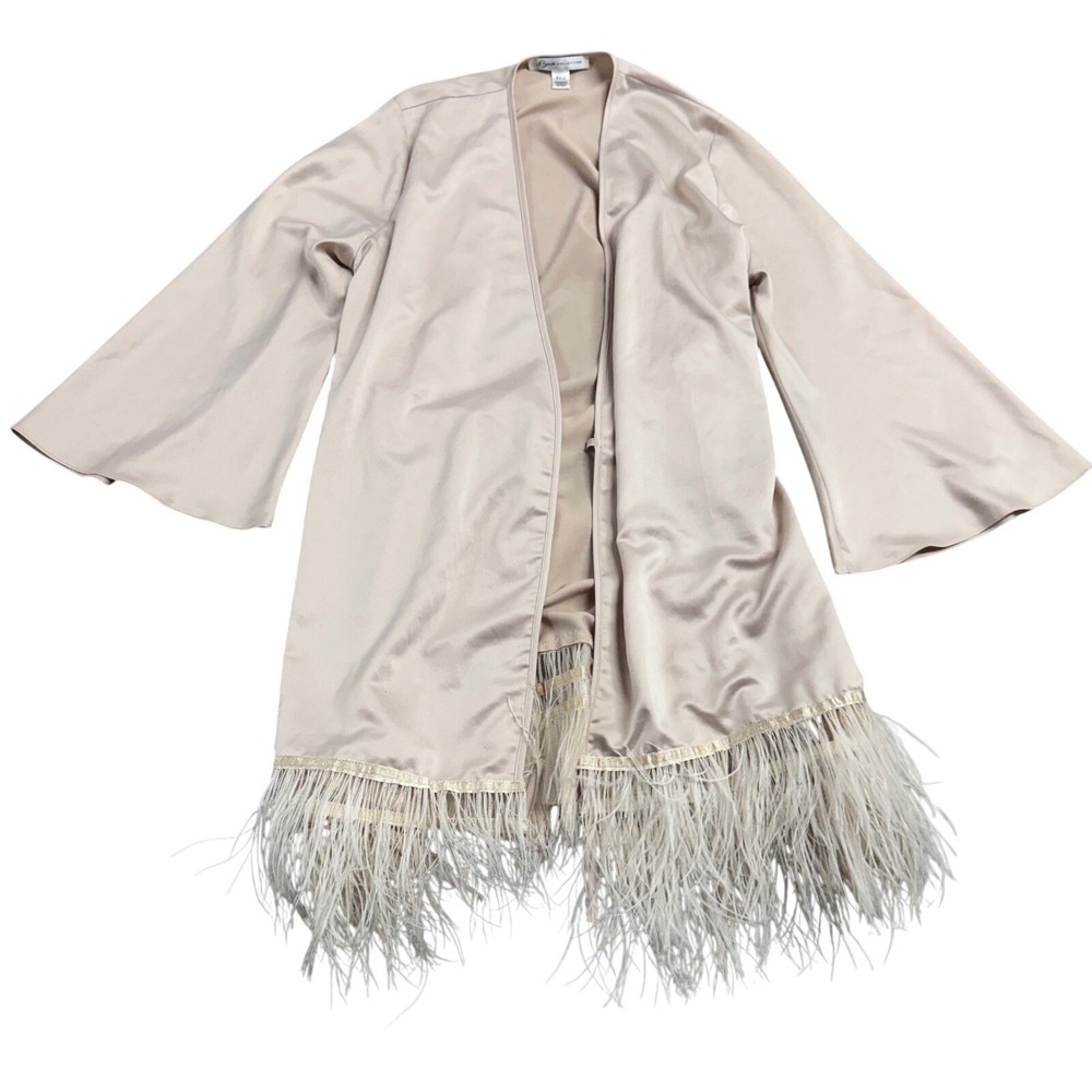 Rya Collection Swan Wrap Champagne Kimono Robe S/S Ostrich Feather Luxury